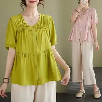 3 цвета The Design Sense Niche, плиссированная футболка с круглым вырезом и короткими рукавами, женский пуловер, летний топ с рюшами S оранжевый