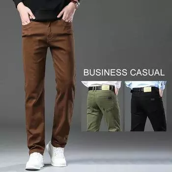 3 цвета весна осень мужские джинсы мода коричневый деловой повседневный эластичный деним брюки мужские брендовые брюки большого размера 44 чёрный