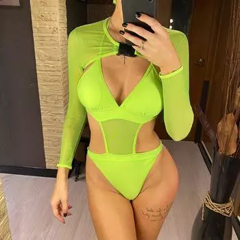 3 цвета, женский купальник с длинными рукавами и вырезами, цельный купальник, женский монокини с высоким вырезом, купальный костюм, купальный костюм для женщин S оранжевый