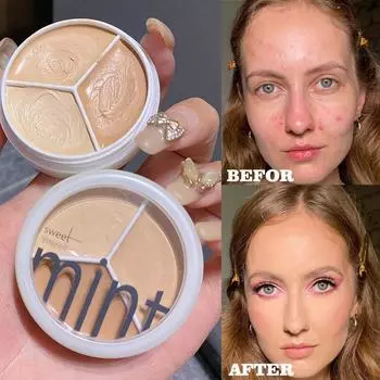 3-цветная палитра консилеров с кремовой текстурой, покрывает следы от прыщей, темные круги, макияж для лица, стойкая осветляющая косметика для лица A