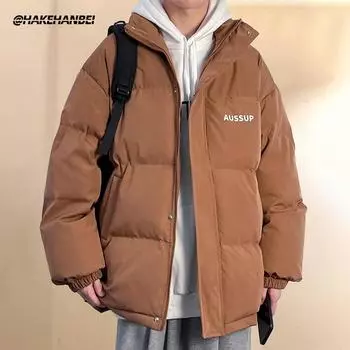 3-цветная зимняя новая хлопковая куртка мужская повседневная куртка из плюша с толстым теплым хлопком куртка, куртка из хлеба, модная пуховая хлопковая куртка M чёрный