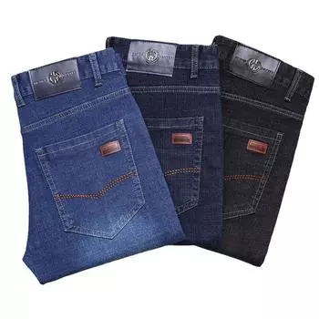 3-цветные осенне-зимние новые мужские джинсы свободные прямые брюки деловые эластичные повседневные брюки 28 синий