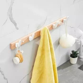 3 цветных крючка из цельного дерева для одежды, вешалка для полотенец, аксессуары для ванной комнаты, настенный крючок, 5 последовательных крючков, вешалка для одежды