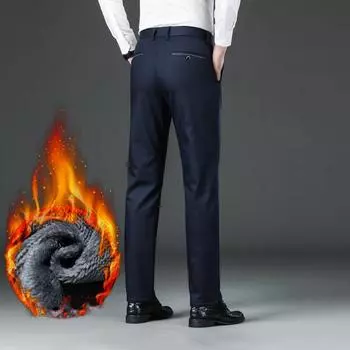 3-цветный осенне-зимний новый стиль с добавлением бархата и плотных повседневных брюк для мужчин, деловые прямые облегающие теплые свободные брюки 28 чёрный