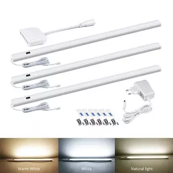 3-цветный ручной переключатель, светодиодный светильник под шкафом, на кухне, в спальне, шкафу, шкафу, ночные светильники, 30/40/50 см, светодиодный барный светильник, внутренняя домашняя лампа с вилкой европейского стандарта 30cm