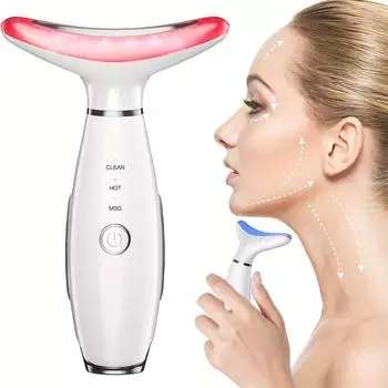 3-цветный светодиодный массажер для лица и шеи с функцией подзарядки и режимами подогрева — усовершенствованный инструмент для релаксации кожи для женщин розовый