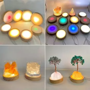 3-цветный светодиодный светильник из цельного дерева, вращающийся дисплей, держатель лампы, USB-светящаяся основа, ночник, художественное украшение, украшение