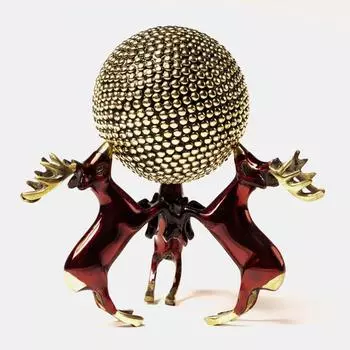 3 Deer Ball Brass Showpiece| Statue for Center Table| Vastu Decorative Items for Living Room, Bedroom, Office| Brass Decor Items (Deer Ball Cherry)