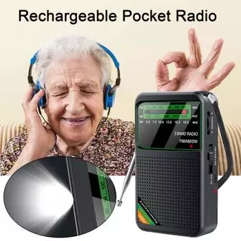 3-диапазонный карманный радиоприемник со стереодинамиком, компактный дизайн, портативное AM/FM/SW-радио на батарейках с разъемом для наушников 3,5 мм золотистый