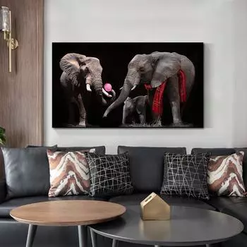 3 диких слона, дующий пузырь, холст, картина, настенное художественное изображение, постер и печать высокой четкости, украшение для детской комнаты 20cm40cm NoFrame