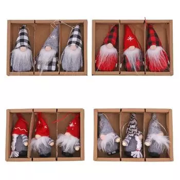 3 Dolls/set Christmas Dolls Hanging Knitted Fabric Plaid