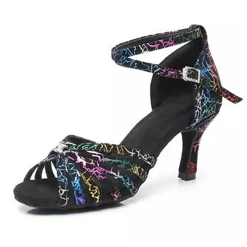 3 дюйма Красочные туфли для латиноамериканских танцев Новые женские туфли на высоком каблуке с мягкой подошвой и противоскользящим покрытием Сальса Туфли для социальных танцев 34 чёрный