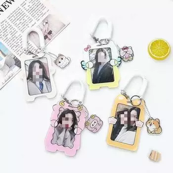 3-дюймовый держатель для фотокарт с милым мультяшным рисунком Kpop, чехол для фотокарты с изображением животных, брелок для ключей, протектор для студенческих автобусных карт
