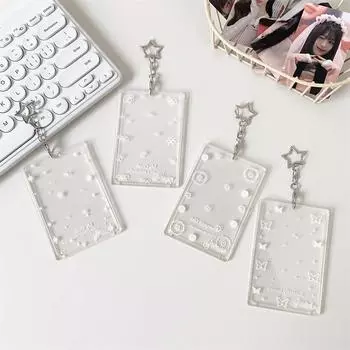3-дюймовый милый прозрачный держатель для фотокарт Kpop, бабочка, бант, звезда, автобус, чехол для удостоверения личности, брелок, портативный кулон для школьного ранца