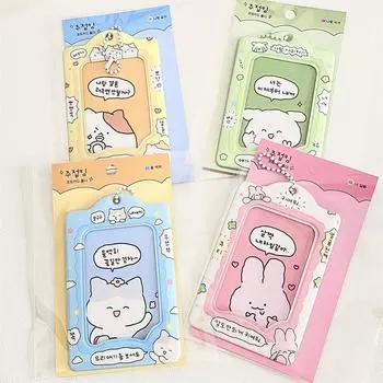 3-дюймовый мультяшный держатель для фотокарточек Kpop аниме, протектор для фотокарт, кулон, держатель для фотокарточек с изображением идола, рукава для фото, брелок розовый