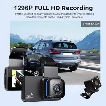 3-дюймовый видеорегистратор Wi-Fi для вождения, HD 1080p, ночное видение, вид спереди и сзади, 2-стороннее изображение заднего хода, автомобильный видеорегистратор с зарядкой NONE