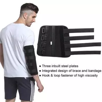 3 фиксированные стальные пластины. Ремешок для шины на руку. Ремень для фиксации локтя. Опорные подушечки для локтей. L