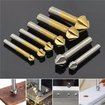 Набор сверл с зенковкой 3 канавки, 90 градусов, титановая фреза для снятия фаски по дереву, металлу, заусенцы, инструменты для триммера 6,3–20,5 мм