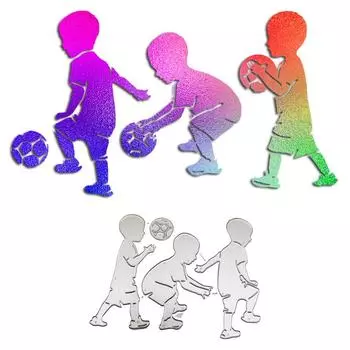 3 футбола дети играют в футбол дизайн стиль металлические трафареты DIY Скрапбукинг трафарет для тиснения бумага ремесло шаблон альбома серебряный
