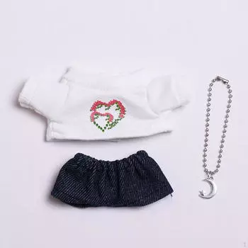 3 футболки для кукол с джинсами и украшениями для кукол ростом 15-17 см White and Green Leaf