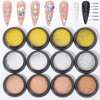 3 г мини-металлические бусины из нержавеющей стали, серое, розовое золото, маленькие микро-икорные бусины для ногтей, 3D украшения белый