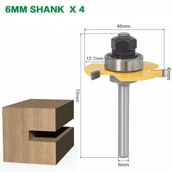 3-Gear T-Knife Ball T-Knife 4Mm Cutting Knife, Slotting Knife Woodworking Milling Cutter T-Shaped Tongue Knife, Gong Knife 3 teeth T-blade single piece 6 * 4mm
