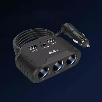 3 гнезда автомобильного прикуривателя, разветвитель, быстрое зарядное устройство для автомобиля, 120 Вт, 12 В, 24 В, автомобильное зарядное устройство, двойной USB-адаптер для светодиодов iPhone GPs, видеорегистратор чёрный