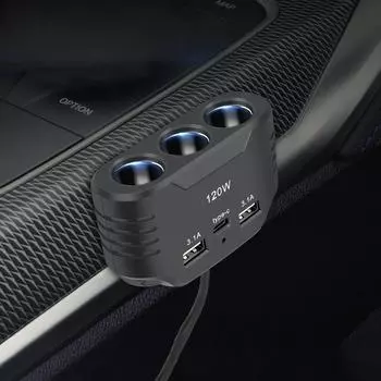3 гнезда автомобильного прикуривателя, разветвитель, быстрое зарядное устройство для автомобиля, 120 Вт, 12 В, 24 В, автомобильное зарядное устройство, двойной USB-адаптер для светодиодов iPhone GPs, видеорегистратор чёрный
