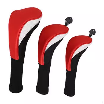 3 Golf Club Covers with Interchangeable Number Tags for Outdoor Use Red White