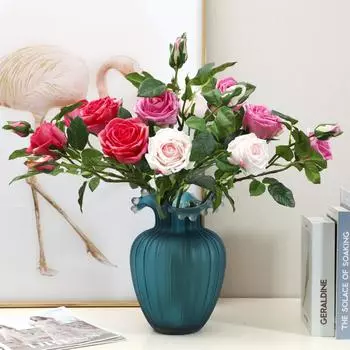 3 головки французской розы имитация цветов украшение для дома гостиная столовый набор реквизит розы искусственные цветы темно-розовый