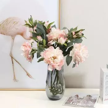 3 головки осеннего цветка пиона, имитация букета, украшение для гостиной, украшение для стола, цветочное украшение, искусственные цветы 65cm розовый