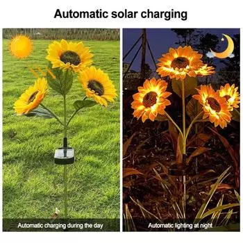 3 головки солнечного подсолнуха водонепроницаемый солнечный газонный светильник уличный сад огород украшение патио для загородного дома