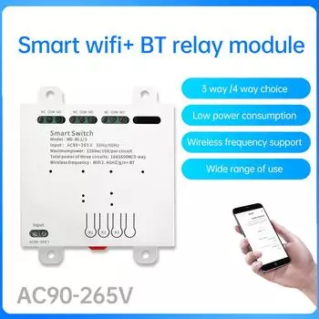 3-х 4-х канальный смарт-модуль реле Wifi2.4GHz+ Bluetooth AC90-265V 10A не требуется программирование пульт дистанционного управления реле переключатель с корпусом 3 Way