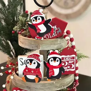 3-х элементные деревянные рождественские украшения Зимний снеговик Санта-Клаус Лось Украшения для многоярусных подносов Санта-Клаус Рождественский центральный элемент стола Подарок на праздник C