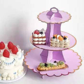 3-х ярусная подставка для кексов, бронзовая кромка, одноразовая бумага, торт, десерт, держатель для кондитерских изделий, стойка для выставки товаров, башня, детский душ, день рождения, выпускной, свадьба фиолетовый
