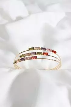 3-х рядный браслет из камня-багета золотого цвета с камнем-наручником