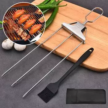 3-х сторонние шампуры для гриля, многоразовые шампуры для барбекю из нержавеющей стали с чехлом из ткани Оксфорд, вилка для барбекю на открытом воздухе для мяса, креветок, овощей