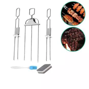 3-х сторонние шампуры для креветок на гриле, гриль, многоразовая полуавтоматическая вилка для барбекю из нержавеющей стали, 2-х сторонний гриль, кухонные принадлежности
