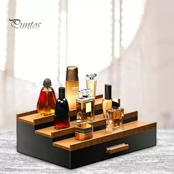 3-х уровневая деревянная стойка для духов с ящиком для хранения, большая вместимость, настольный органайзер для духов, коробка для хранения чёрный