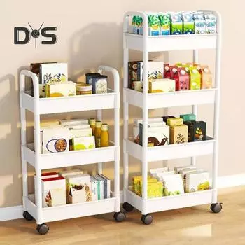 3-х уровневая хозяйственная тележка на колесиках, держатель для хранения, большая вместимость, прочная несущая способность, съемная тележка для хранения, тележка для закусок с 4 крючками Triple Layer чёрный