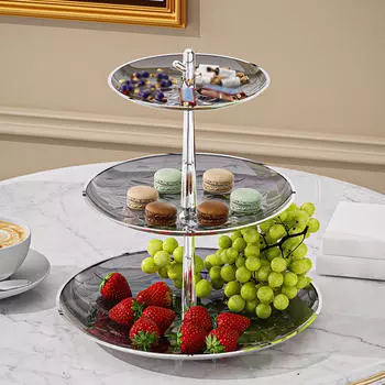 3-х уровневая подставка для кексов, держатель для торта, центральная часть, многофункциональный многоуровневый сервировочный поднос, тарелка с фруктами для серый