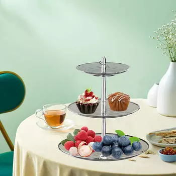 3-х уровневая подставка для кексов, держатель для торта, дисплей для десертного стола, многоуровневый поднос для фруктов, тарелка для серый