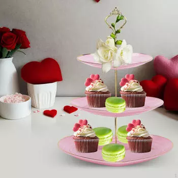 3-х уровневая подставка для кексов, подставка для фруктов, конфет, пончиков, тарелка для торта, десерта для вечеринки розовый