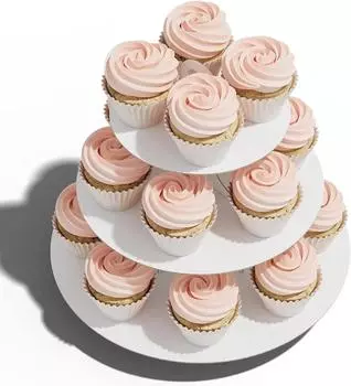 3-х уровневая подставка для кексов, подставка для кексов, картонная подставка для десертов, держатель для вечеринок (1 упаковка, белая)