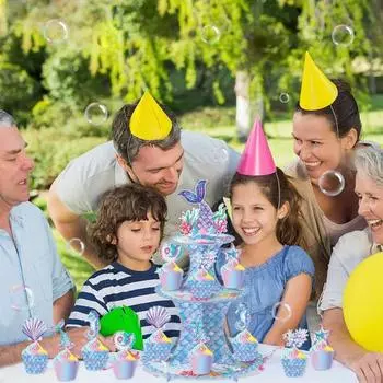 3-х уровневая подставка для кексов с русалкой, украшение для тематической вечеринки, держатель для торта, стеллаж для хранения десертов, башня, детский душ, принадлежности для дня рождения для девочек светло-синий