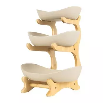 3-х уровневая полка для хранения фруктов, фруктовая тарелка, фарфор + бамбуковая рамка, подставка для сервировки, органайзер для хранения овощей на кухне темные хаки