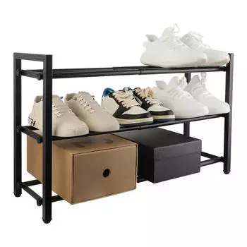 3-х уровневая расширяемая полка для обуви, грузоподъемность 20 фунтов, простая установка, регулируемый большой органайзер для обуви, держатель для хранения на полке Triple Layer