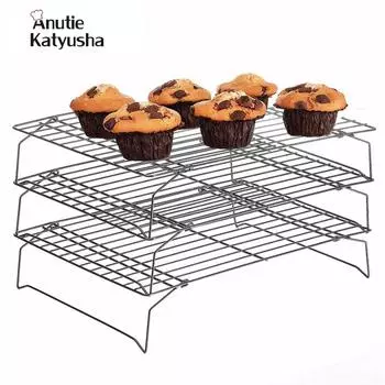 3-х уровневая штабелируемая решетка из высокоуглеродистой стали, охлаждающая подставка для выпечки с антипригарным покрытием, пироги, печенье, хлеб, кексы чёрный