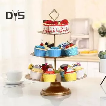 3-х уровневая стойка для кексов, стойка для демонстрации десертов, устойчивая, большая вместимость, простая сборка, многоуровневый поднос для сервировки, праздничные принадлежности золотистый