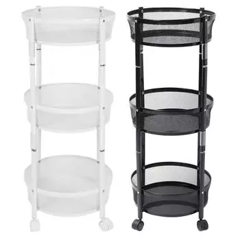 3-х уровневая тележка для хранения на колесах из углеродистой стали, круглая складная мобильная хозяйственная тележка с фиксируемыми колесами для K Black